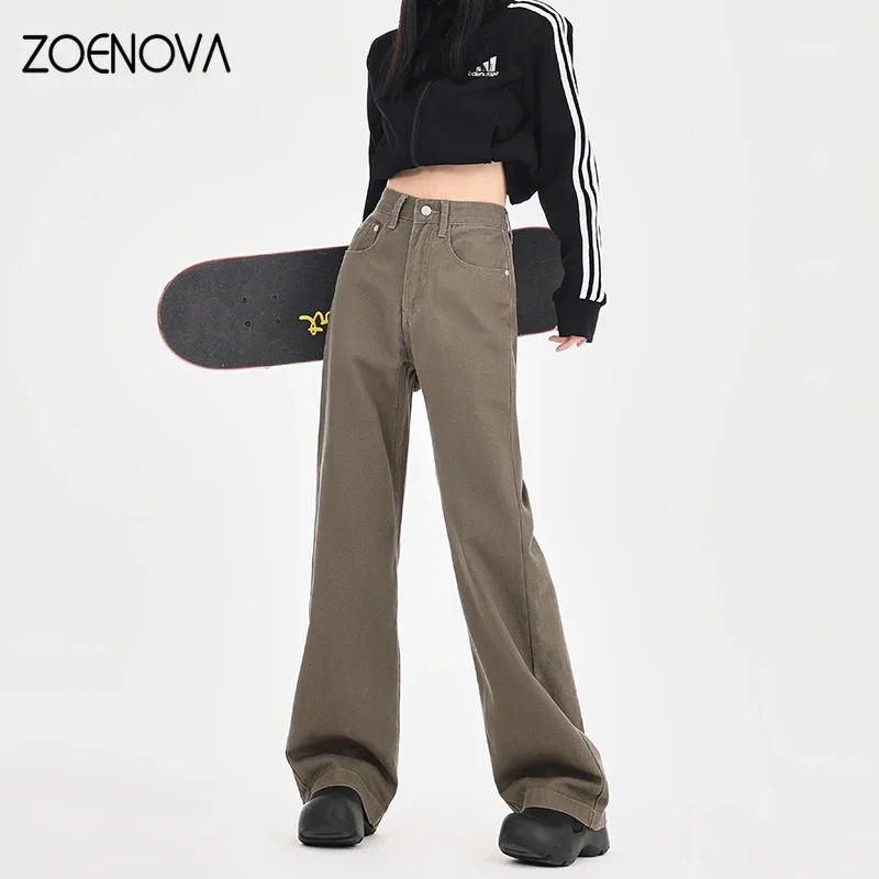 

ZOENOVA Spring Fashion New Women's Jeans Street Girl Y2K Wide Leg Pants Autumn Retro Casual Loose Straight Mom Overalls Trousers