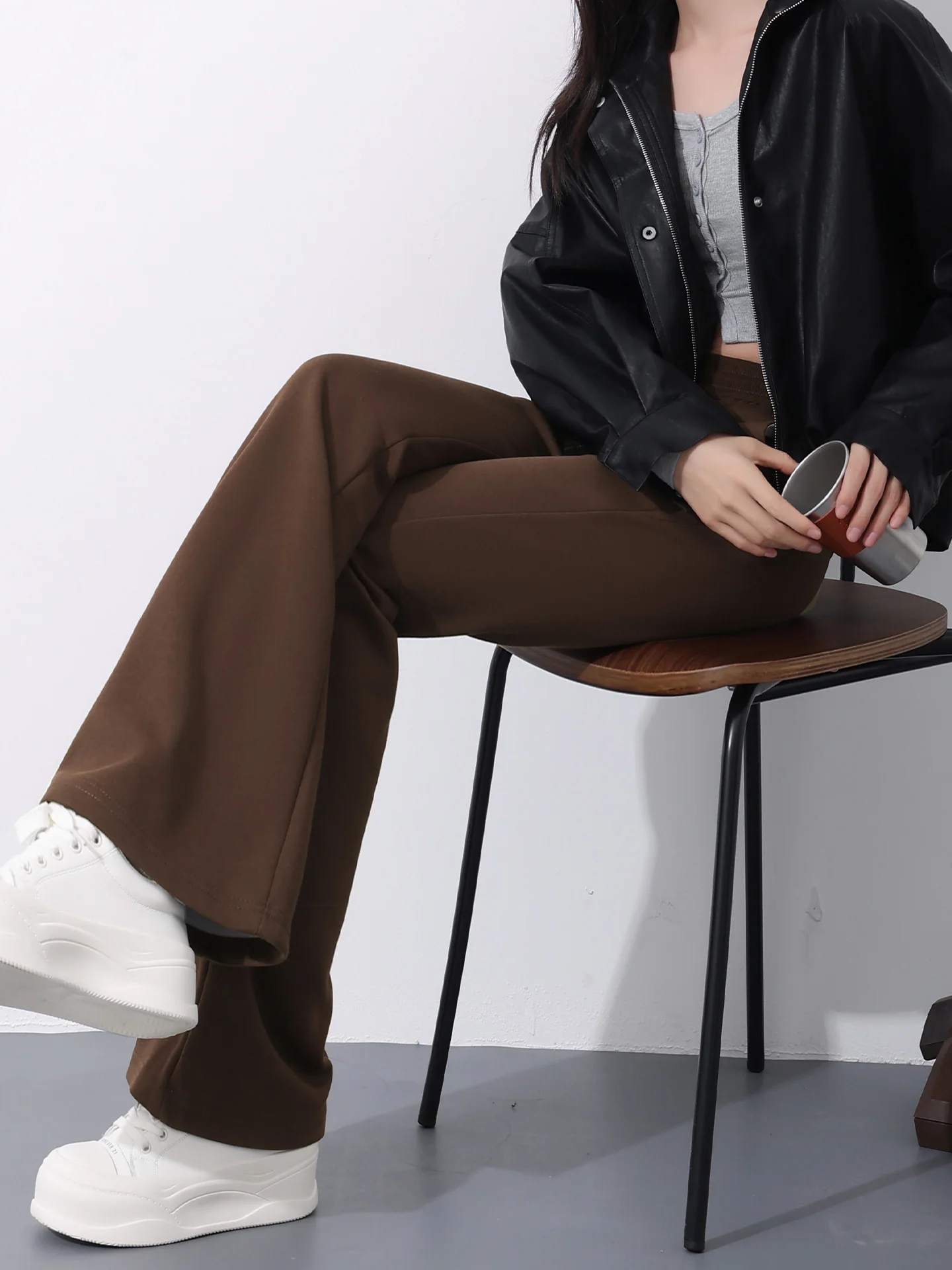 Pantaloni da yoga svasati foderati in Fce a vita alta Pantaloni sportivi casual extra lunghi da donna Lunghezza pavimento Trascinando Autunno Inverno