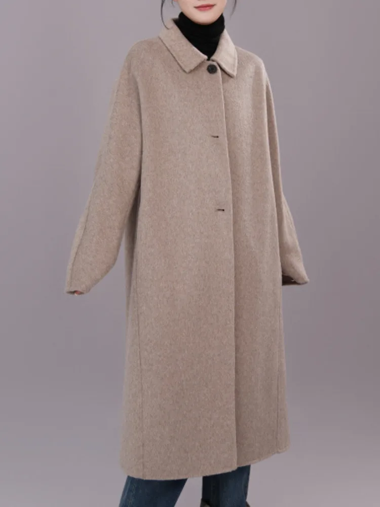 ZMEENNA élégant femmes longue laine mélange pardessus avec col classique simple boutonnage conception et poches chaud ZM3561