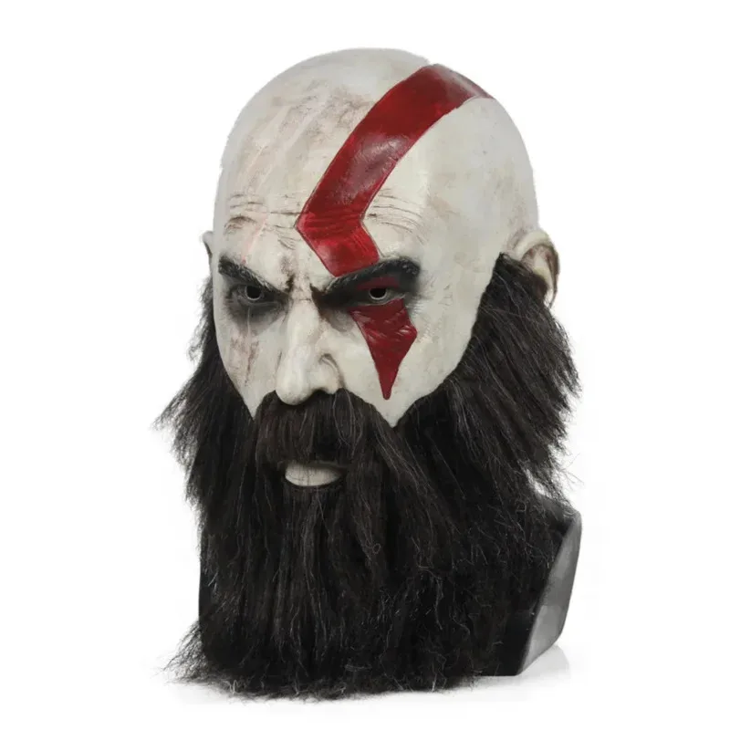 Lyou 2025 لعبة الكبار عالية الجودة إله الحرب 4 قناع كراتوس مع اللحية تأثيري الرعب اللاتكس أقنعة الحفلات خوذة هالوين Sc ★ ★
