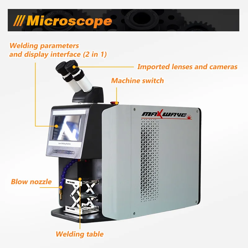 MAXWFIVE 150W 1500W Peak QCW Fiber Laser Jewelry Welding Machine with HD Microscope