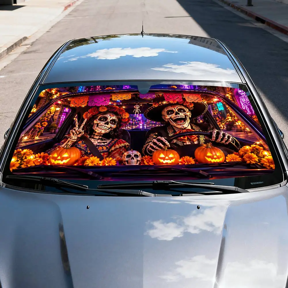 Halloween Day Of The Dead Car SunShade Windscreen Cover Shade Car SunShade UV Rays Car Sun Visor Protector