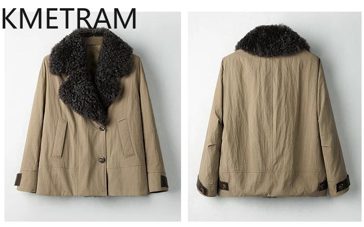 KMETRAM chaqueta de plumas de ganso blanco mujer piel de oveja con lana cuello adjunto abrigos de invierno ropa de mujer chaquetas acolchadas 2025 шуба