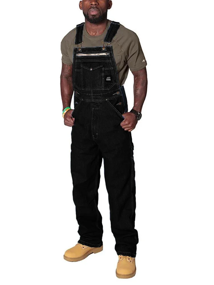 Men Overalls Jeans Bib Denim Cargo Work Pants New Trousers Large Size Summer Male Multi-pocket Strap Casual Streetwear