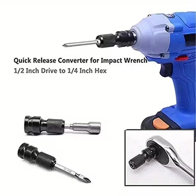 1/2/3Set Square to 1/4 Hexagon Ratchet Sleeve Impact Wrench Sleeve Set Adapter Wrench Drive Converter Quick Release Tool