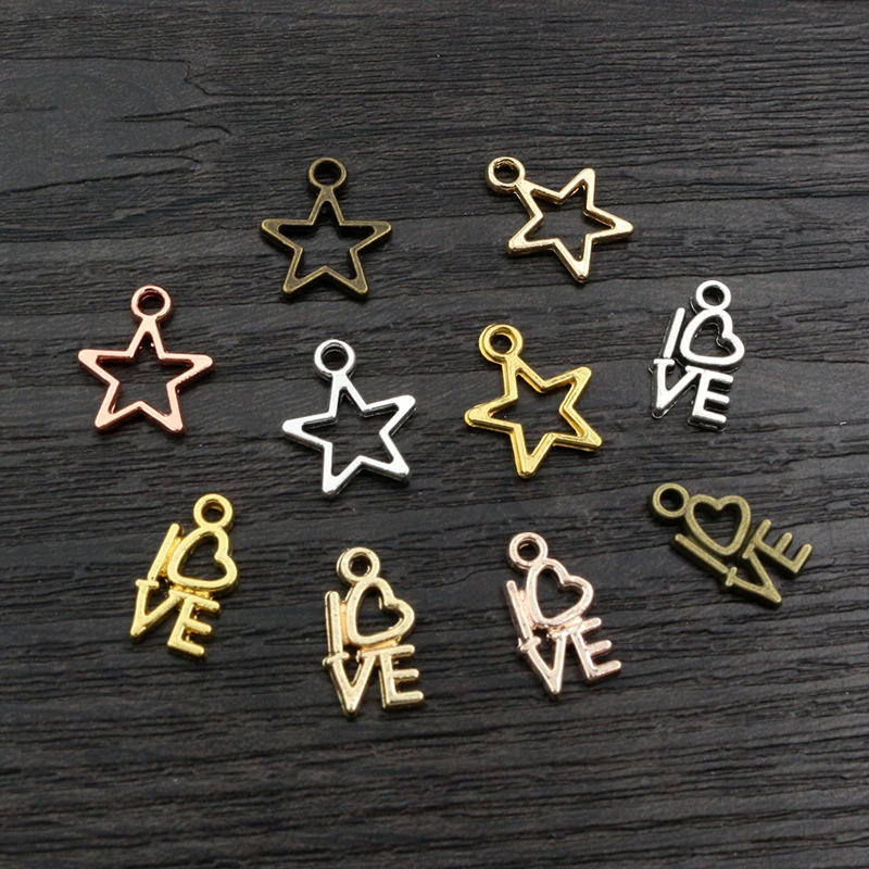 100pcs Charms Star Heart Pendants Antique Pendant fit,Vintage Tibetan Bronze Gold Silver color,DIY For Bracelet Necklace