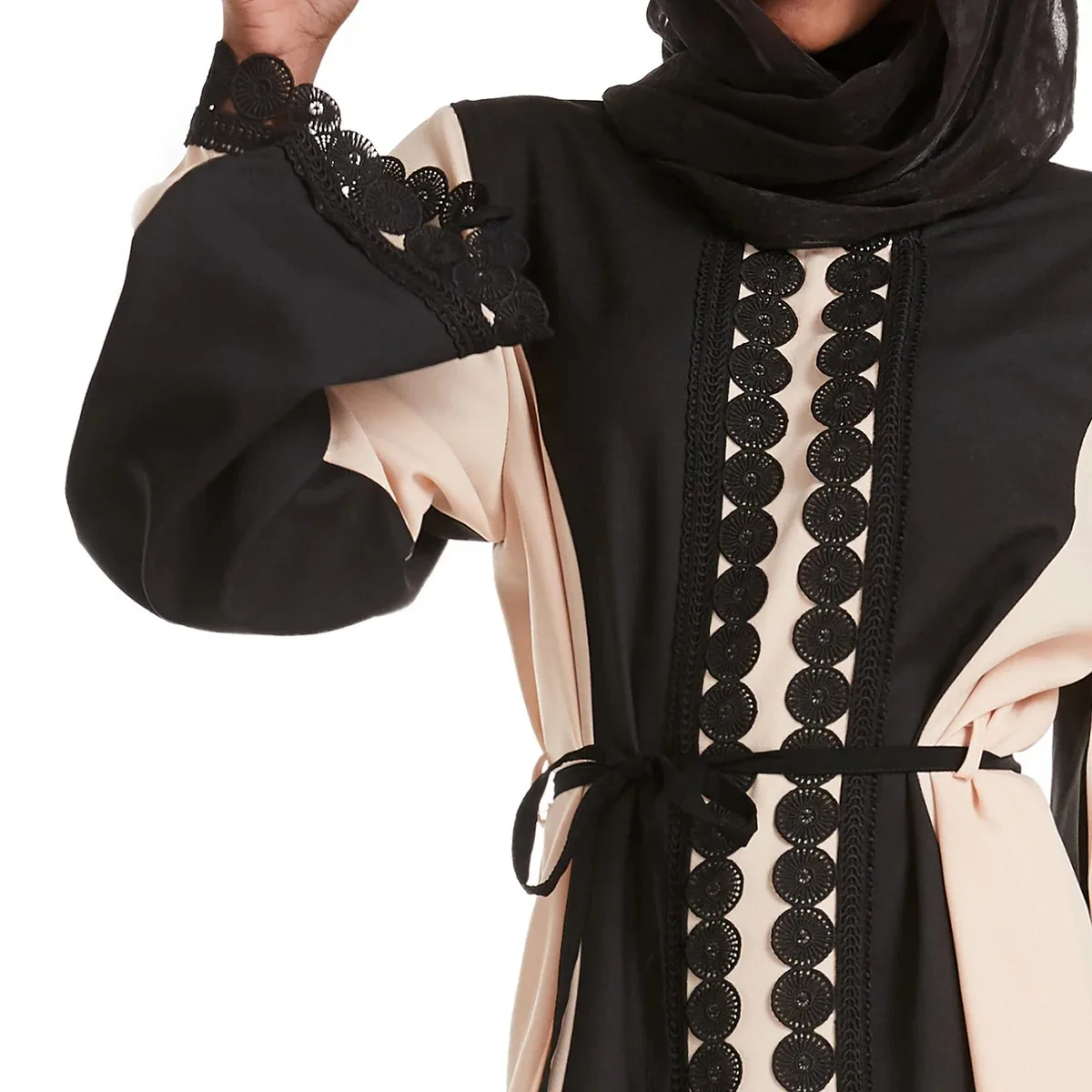 Robe Abayas en dentelle à manches longues et col rond pour femme – Robe longue islamique modeste et élégante pour la prière, l'usure quotidienne et les occasions spéciales