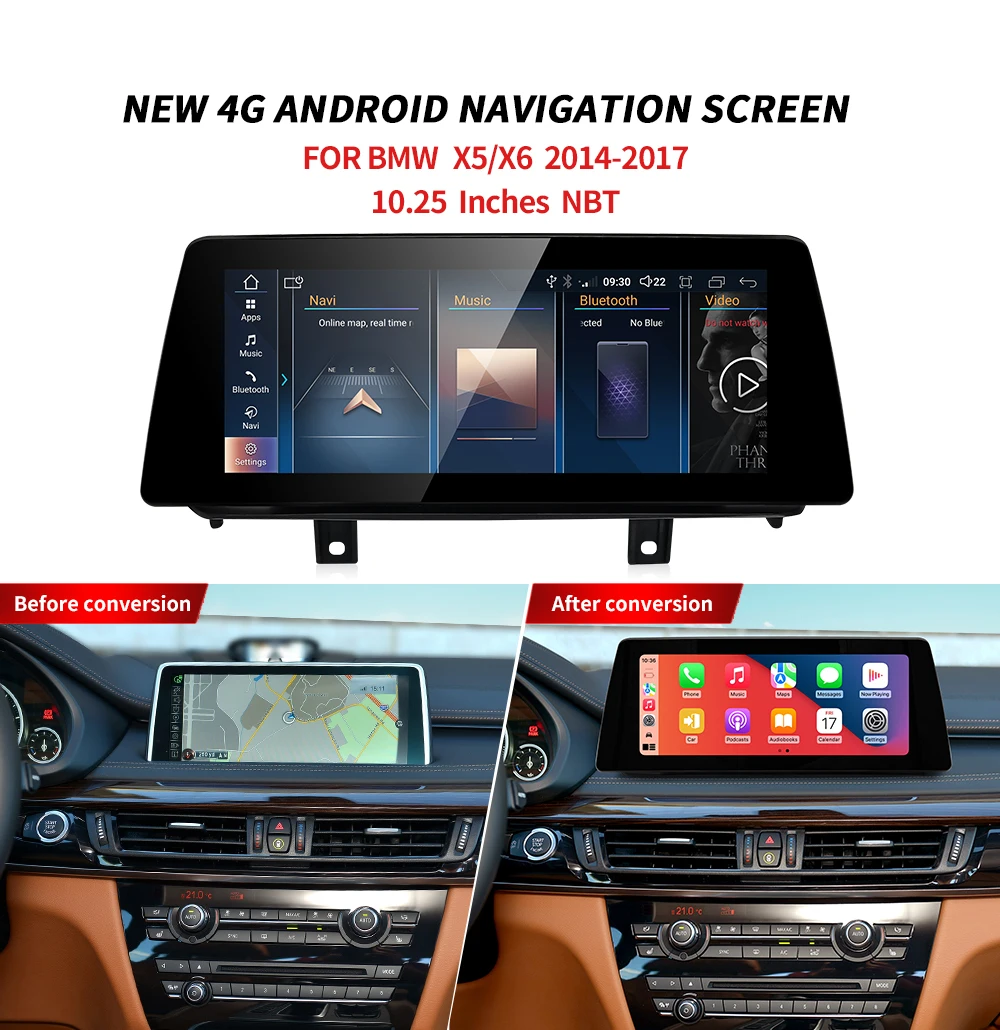 10,25-calowa bezprzewodowa nawigacja GPS Carplay Android 14 do BMW X5 F15 X6 F16 2014-2017 Multimedialny odtwarzacz radiowy WIFI BT 4G Lte