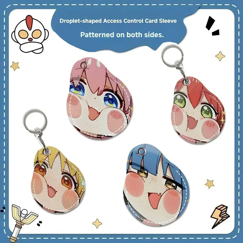 B-Bocchi-The-Rock Shy-Energetic Women Mini PU Leather Case Keychain Card Bag Key Tag Ring Mini Badge Key Ring Door Lock Tags