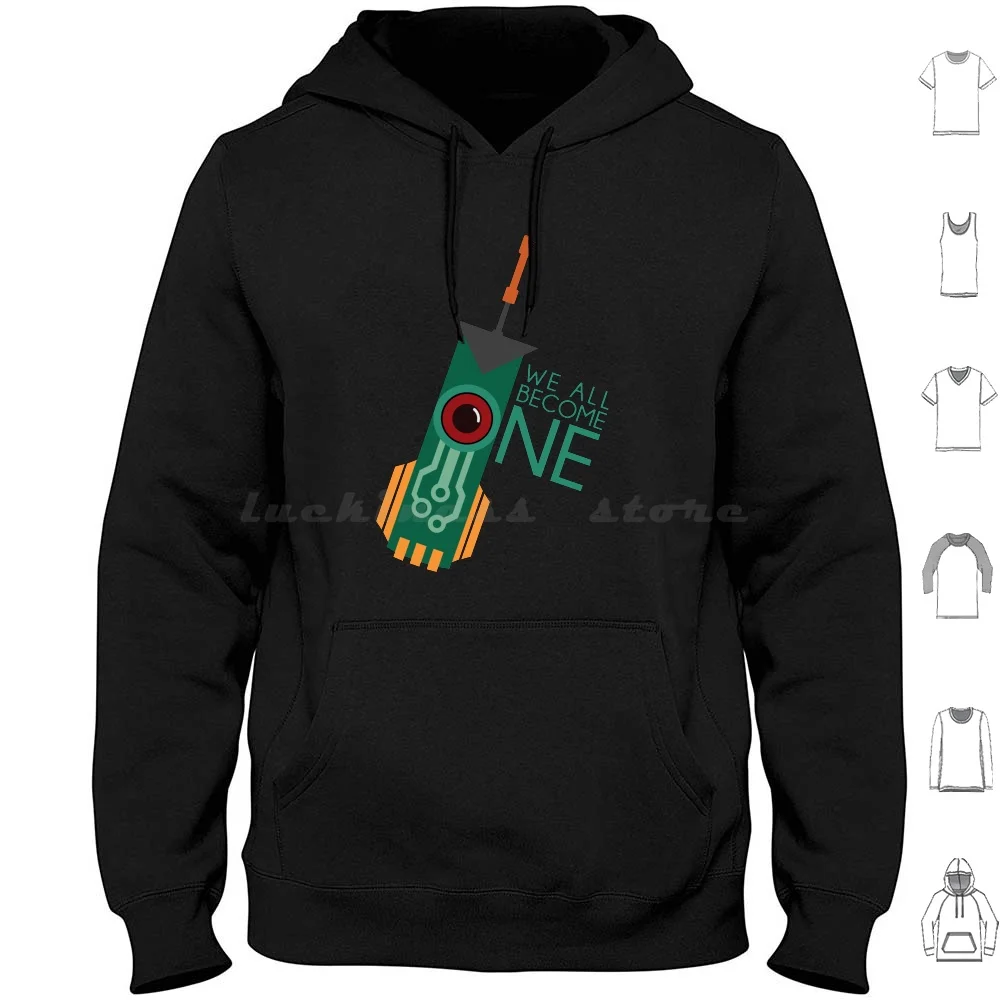 We All Become One Hoodie Cotton Long Sleeve Transistor Gaming Tumblr Original Green Typography Gamer Indie Gaming