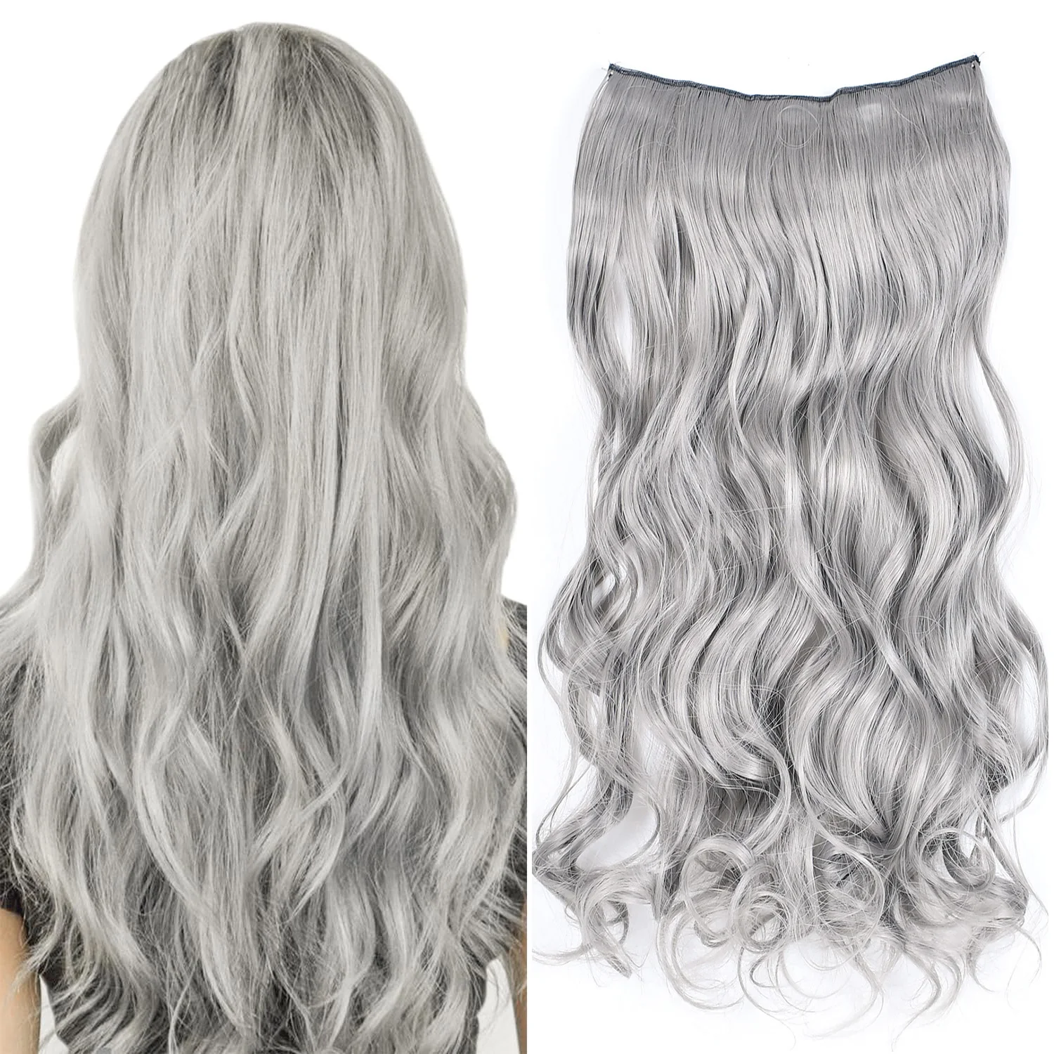 Jeedou Synthetic Hair Clip in Hair Extension One Piece Straight&Wavy Black Gray Ombre Color Cosplay Hairpieces