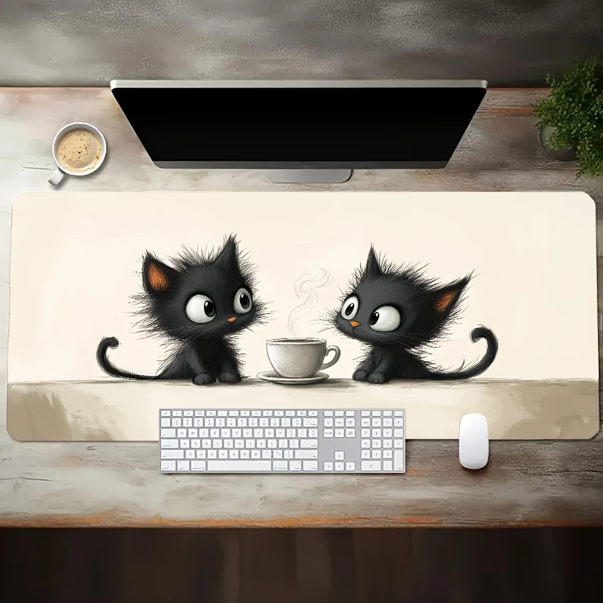 

Black cat coffee cup mousepad in large size are suitable for gamers families. The anti-slip is made of rubber and is durable