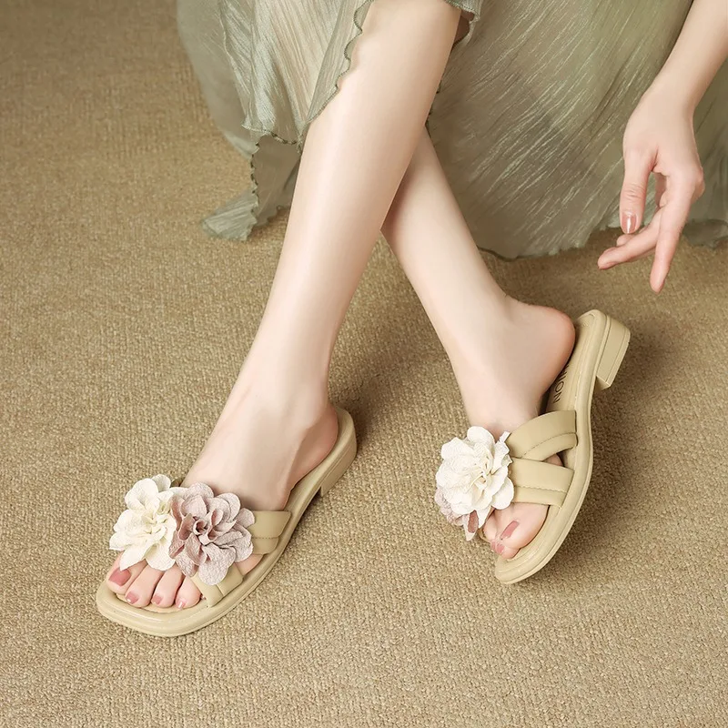 

Women's Wedge Slippers 2026 New Summer Beach Platform Sandals Fashion Flower Slippers Women's Medium Heel Shoes