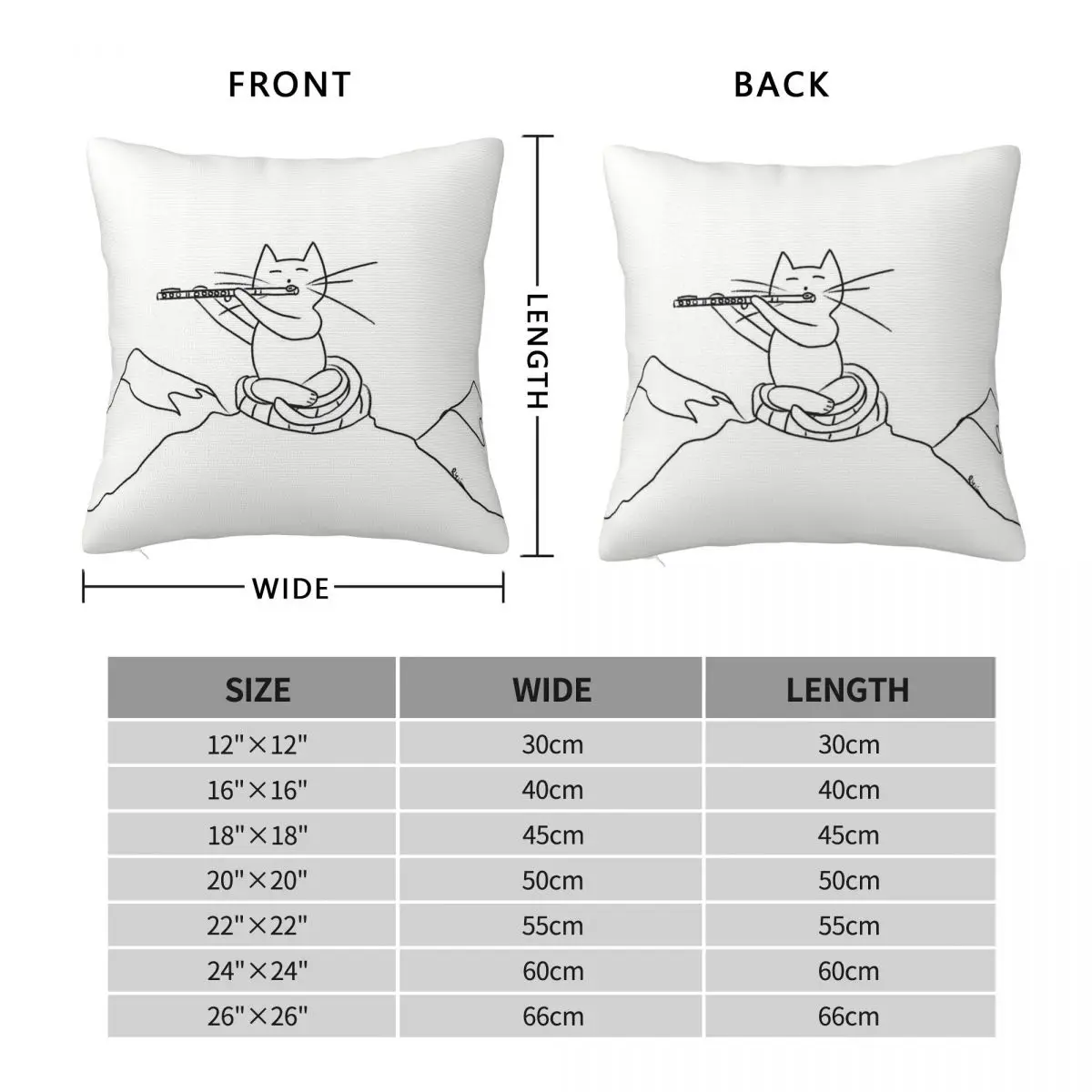 Flute Zen Cat Square Pillowcase Polyester Linen Velvet Creative Zip Decorative Sofa Seater Cushion Cover