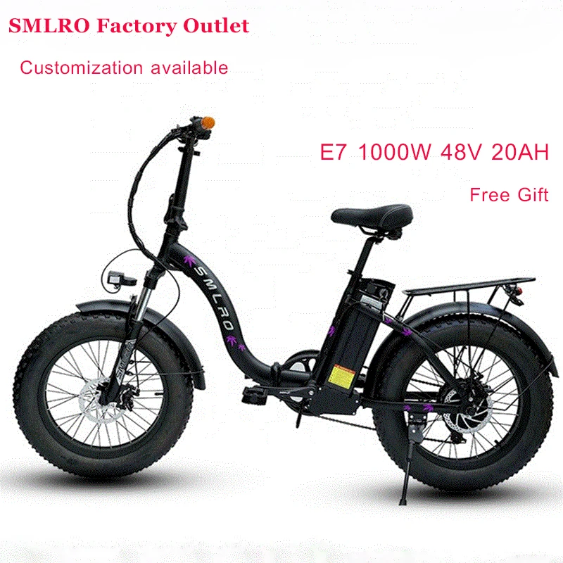 SMLRO E7 48V 20AH Lithium Battery Electric Bicycle Fat Tire Folding E-bike Mountain Snow Ebike Bike  for Adults Womens