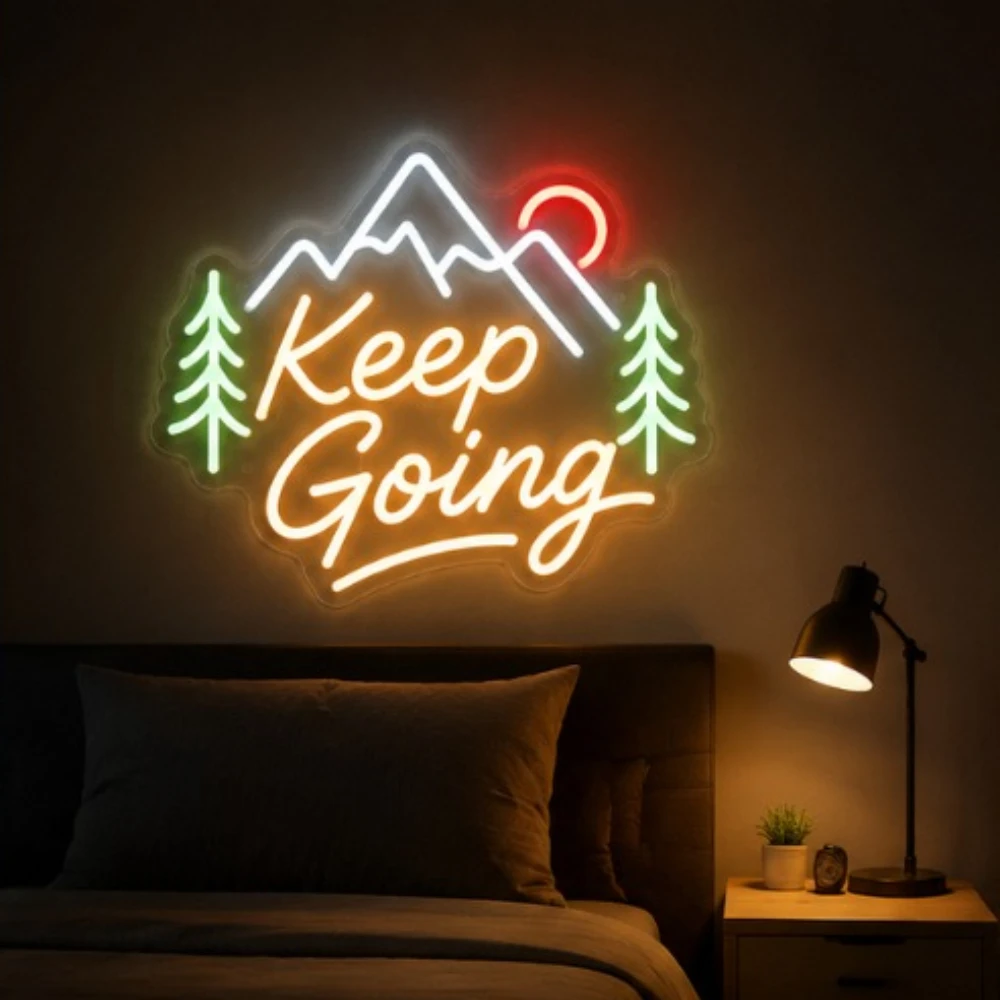 Keep Going LED Neon Sign, USB Dimmable Motivational Wall Decor, Reading Nook Sunroom Studio Dreamer Aesthetic Decor Gift