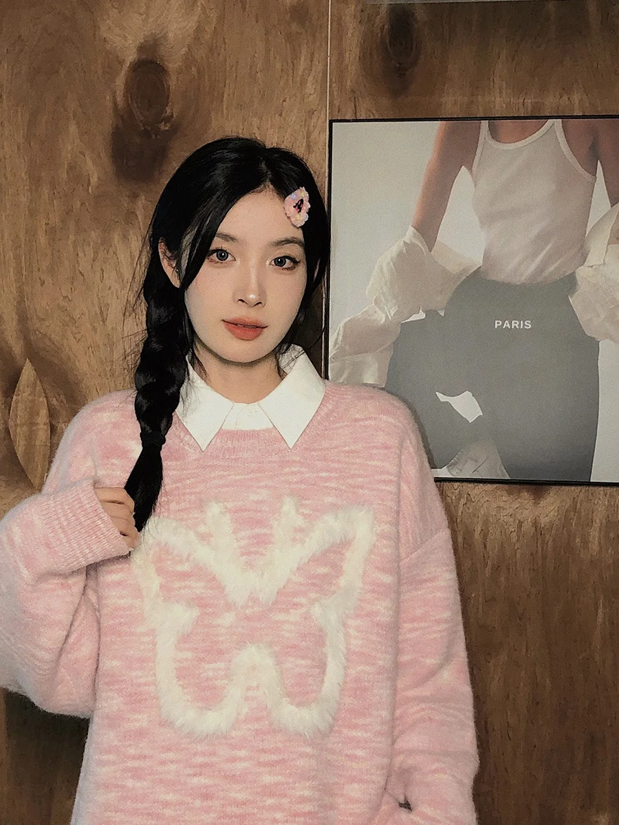 

Chaocha Jia 2023 Зимний женский свитер с круглым вырезом, мягкий, уютный, свободный, с принтом, в уличном стиле, с длинными рукавами, повседневный трикотаж