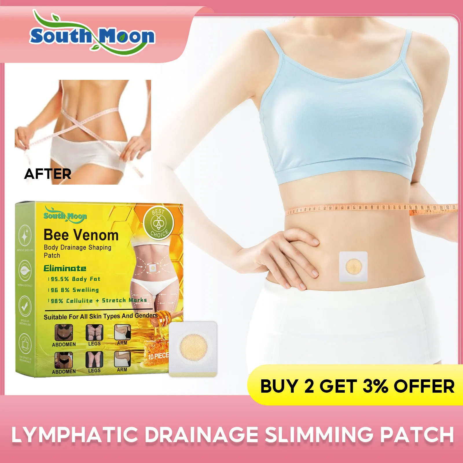 Bee Venom Detox Shaping Patch Eliminate Body Toxins Remove Dampness Improve Obesity Slim Waist Thin Belly Fat Burning Stickers