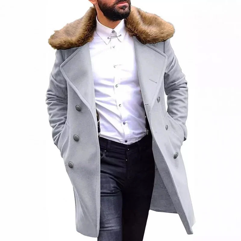 Autumn/Winter overcoatFur Collar Coat Autumn and Winter Hot Selling Double-Breasted Mid-Length Woolen Men's Trench Coat