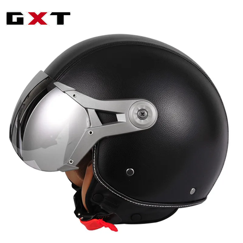 GXT Motorcycle Helmet Four Seasons Universal Electric Bicycle Half Helmet Leather Retro Motorbike Helmet for Men Women