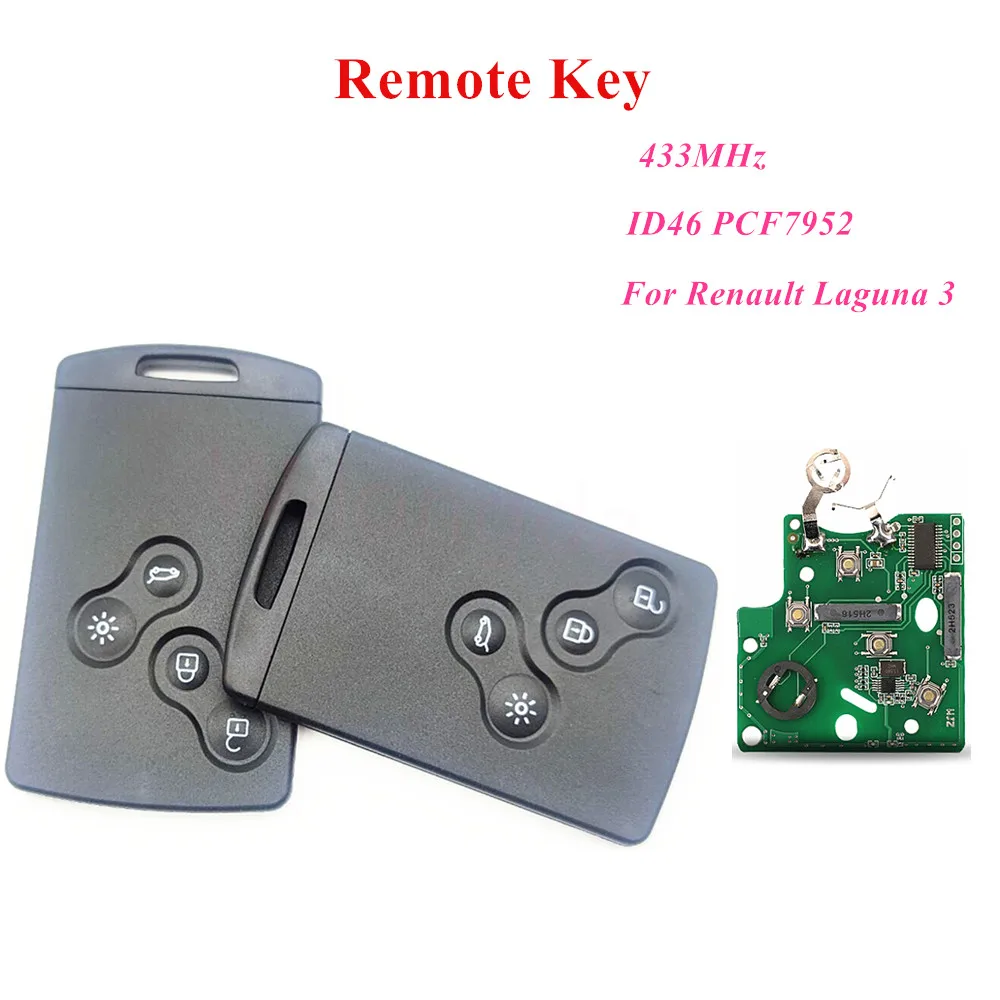 

4 Button Smart Card Remote Key PCF7952 ID46 Chip 433Mhz For Renault Laguna3 2009-2015 Car Key