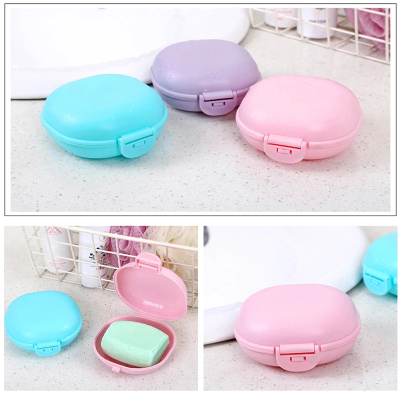 Portable Plastic Soap Box with Lid Bathroom Drain Soap Case Dish Plate Case Mini Travel Soap Box Bathroom Accessories