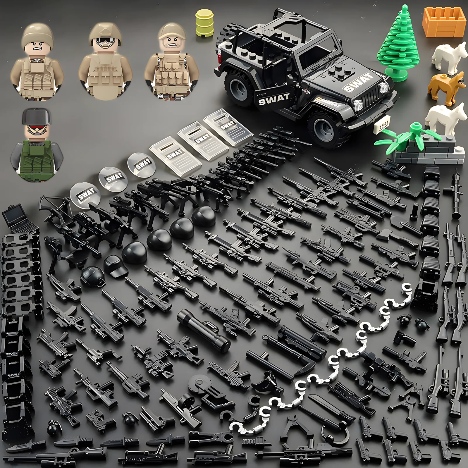 Military Armored Vehicle Jeeps Police SWAT Special Forces Army Model Military Weapons Guns Gangster Soldier Building Block Toy