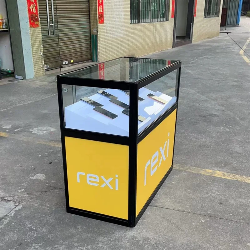 Escaparate de cristal personalizado para teléfono móvil, escaparate de exhibición de teléfono móvil, diseño de mostrador de tienda de teléfono móvil