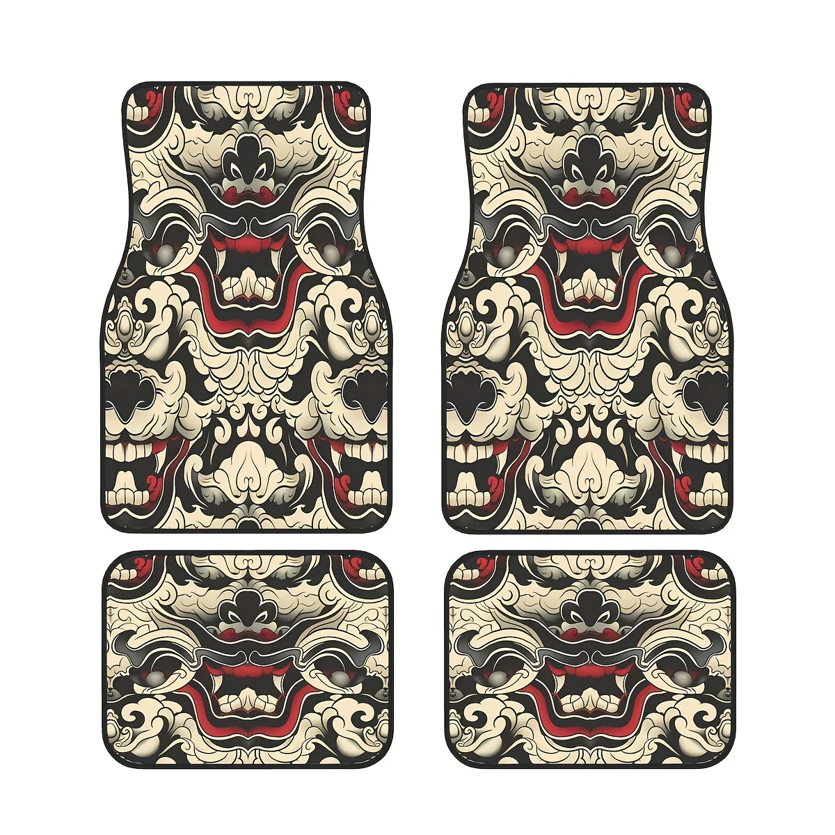 4pcs Japanese Demon Element Car Floor Mats, Durable Polyester Fiber, Suitable For All Truck And SUV Models, Ideal Gift, Fun Desi