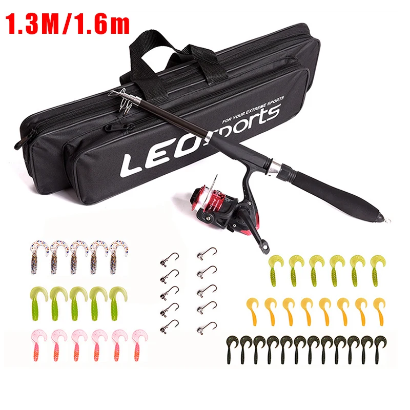 New Fishing Rod Full Kits 1.3M/1.6M Telescopic Sea and Spinning Reel Baits Lure Set Travel Fishing Gear Accessories Bag Beginner