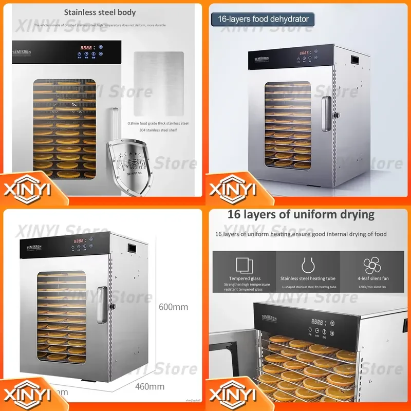 16 Layers Food Dehydrator Vegetable Fruit Dryer Stainless Steel Commercial Food Drying Machine for Seafood Tea Chicken 220V