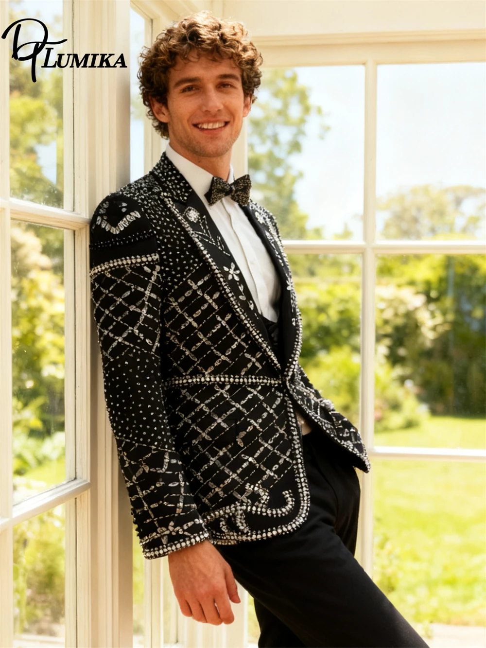 

DTLumika Luxury Suit Set for Men, XS-3XL One Button Jacket & Black Pants, Formal Party Prom Dresswear for Men Wedding Suit