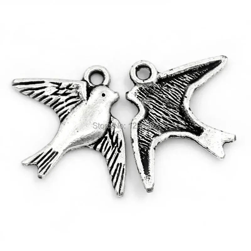 750Pcs Swallow Hirondelle Bird Animal Antique Silver Tone Charm Pendants Jewelry Findings 23x18mm(7/8