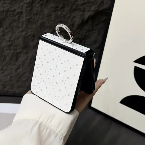 Z Flip7 Ring Buckle Bracket Love Heart Star Phone Case For Samsung Galaxy Z Flip 7 6 5 4 3 Hinge Protection Glitter Hard Cover