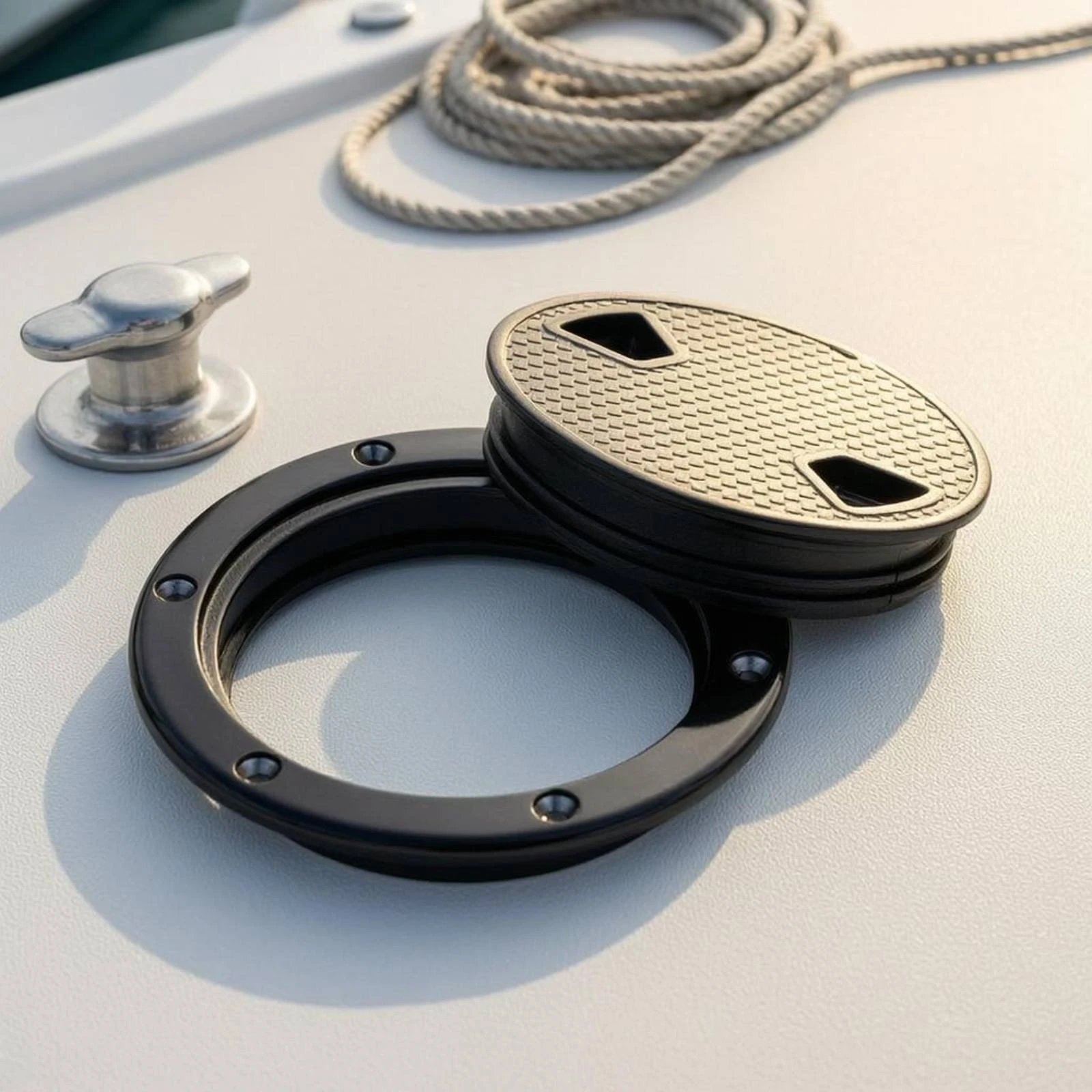 Boat Inspection Hatch Screw Holes Round Deck Hatch Marine Entry Port Molded Plastic Polished Finish
