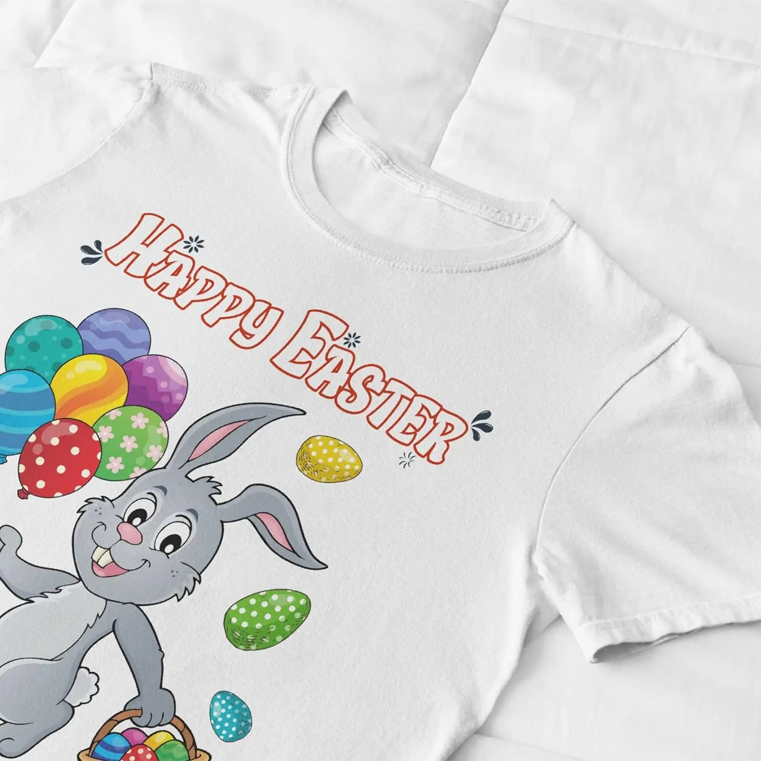 Touchish Dabbing Rabbit Easter Day Eggs T-Shirt Short Sleeve Gifts Classic Funny Animal Tee-100% Cotton M for Adult White