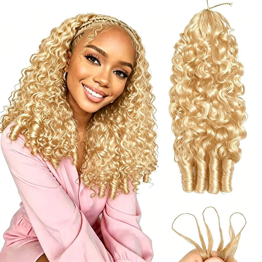 Bling Hair 613 Blonde Color Burmese Curly Feather Crochet Human Hair Extensions 50g Pre-Separated Invisible Miracle Knots Feather Crochet Human Hair Extensions For Women