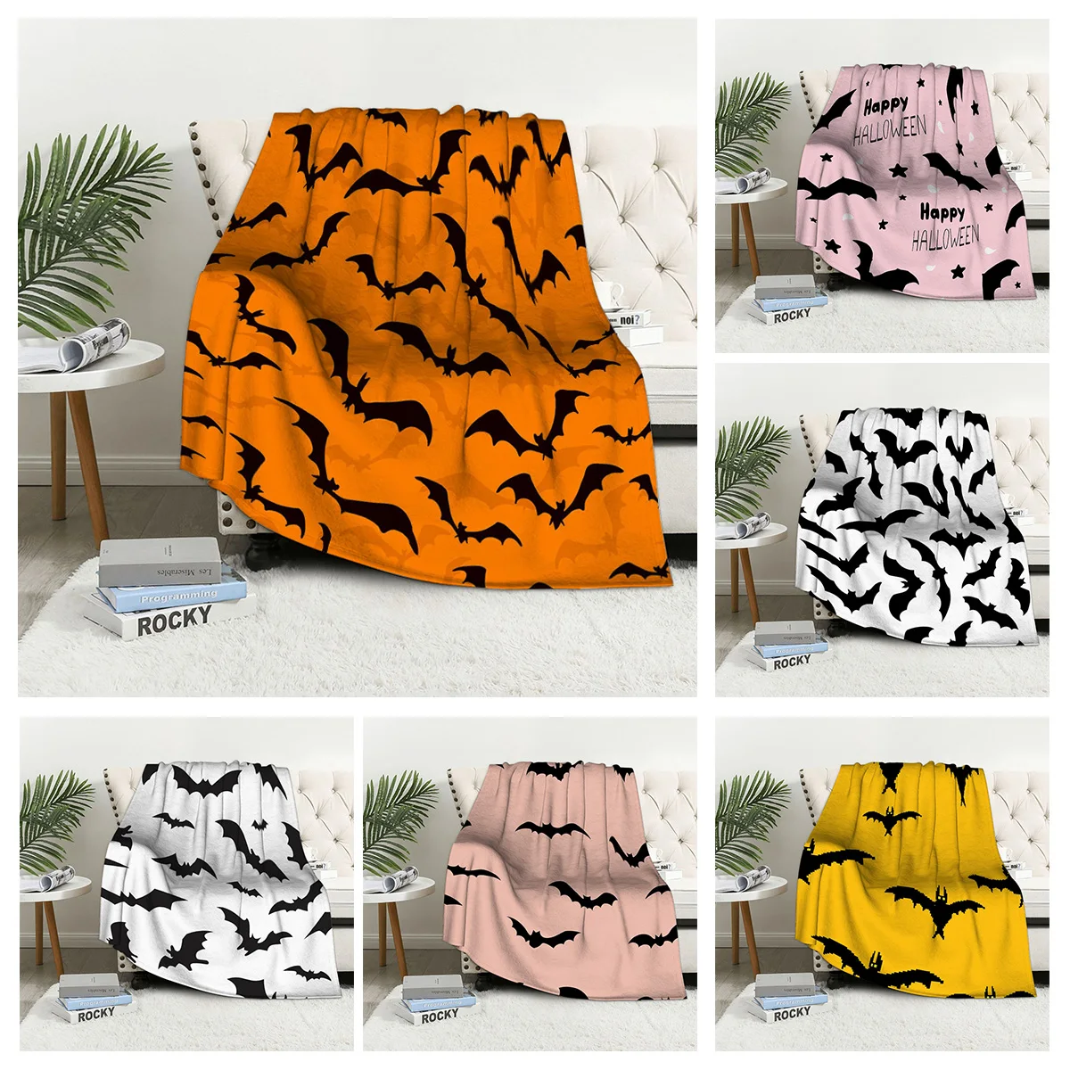 Home decoration plush Throw Sofa blanket Bedspread bed fluffy soft blankets decor Plaid Modern Halloween Autumn Pumpkin funny