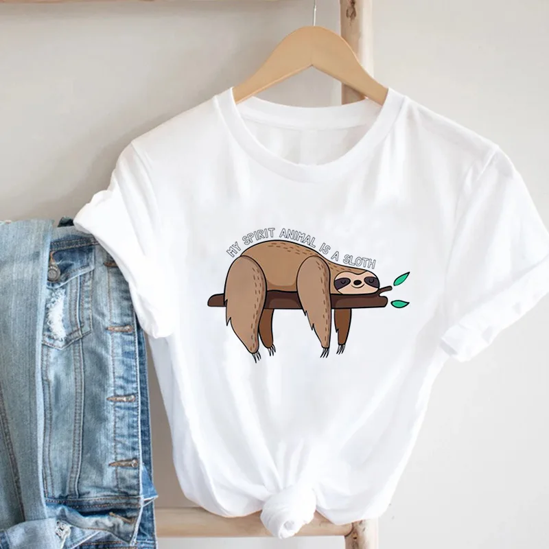 

Lazy Sloth T-Shirts Women Cartoon Designed Animal Funny Fashion Casual 90s Cute White Clothes Tshirt Top Lady Female Tee T-Shirt