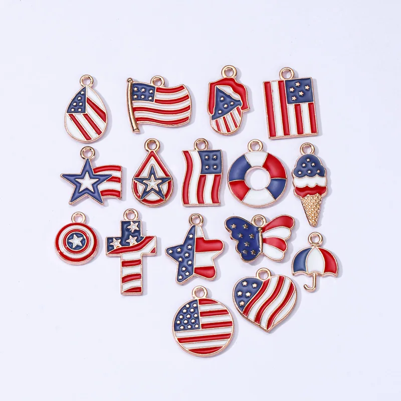 10pcs New Umbrella Enamel Charms Independence Day of the United States Pendants For Making Handmade DIY Findings Accessories