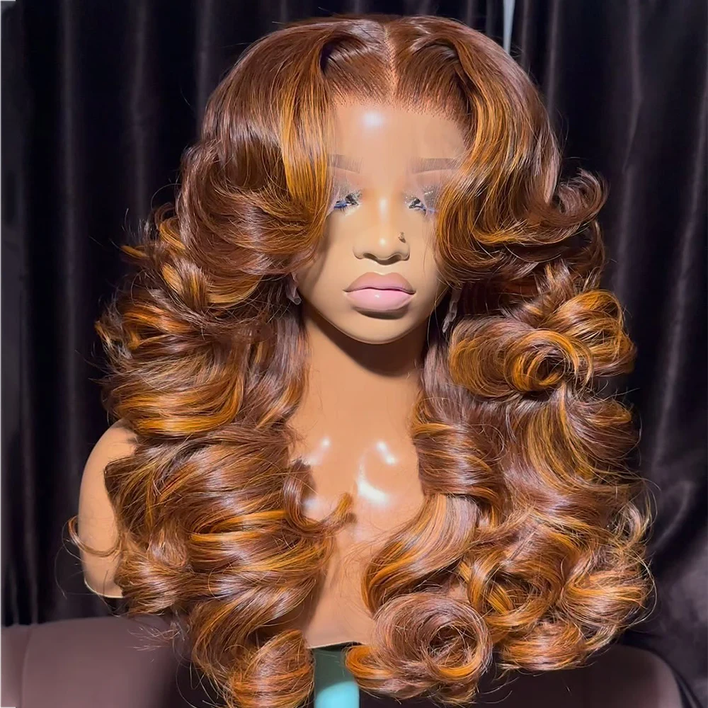 Highlight Ingwer-Orange-Braun Farbton 450 Dichte Bouncy Curly 4x4 13X4 HD Lace Frontal Glueless Curly Perücken für Frauen, vorgezupft