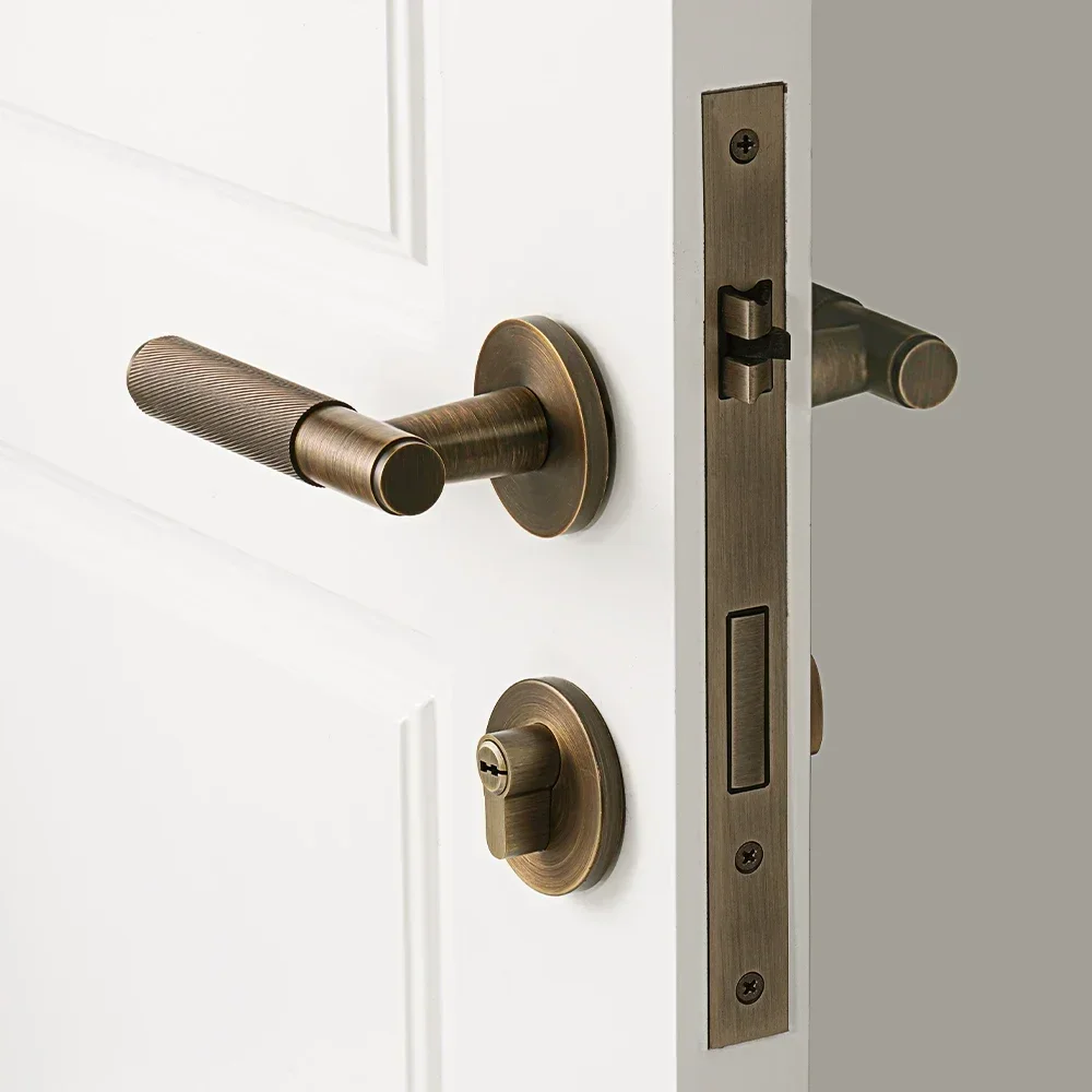 DOOROOM New Brass Knurled Door Lock Handle Set Privacy Dummy Black Gold Interior Bedroom Bathroom Double Wood Door Lever Indoor