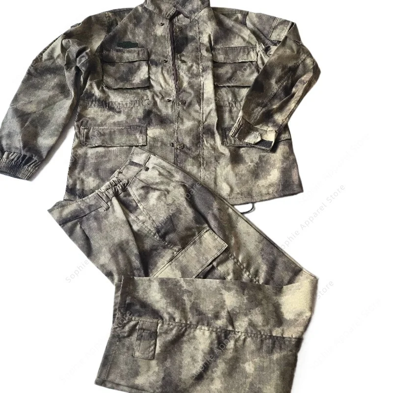 Men's Grey Ruins Camouflage Tactical Uniform Sets ATACS Camo Workwear - Multi-Pocket Combat Training Suit Jacket Cargo Pants