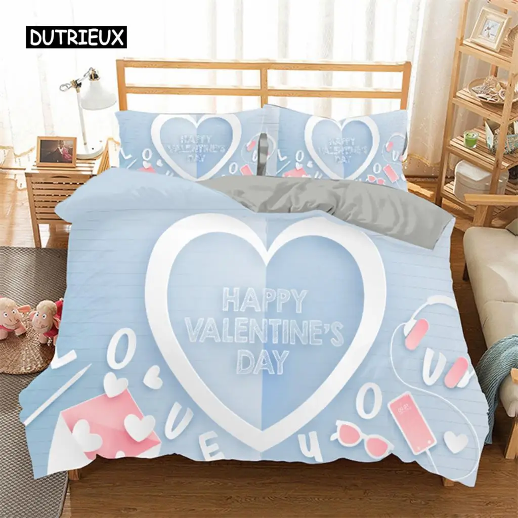 

3D Love Heart Duvet Cover Microfiber Romantic Love Affection Theme Bedding Set King Full For Kids Teen Valentines Day Room Decor