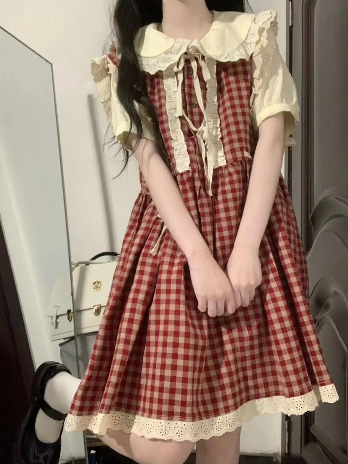 

Жилет в клетку Sweet Preppy Dr ort Sve irt Set Свободный летний наряд из двух предметов из полиэфирного волокна для студентов.