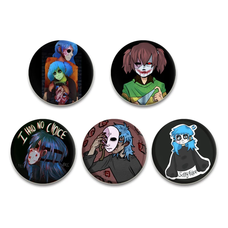 Game Anime Sally Face Button Pins Handmade Cartoon Badge Round DIY Creative Brooches for Backpack Jewelry Accessories Gifts