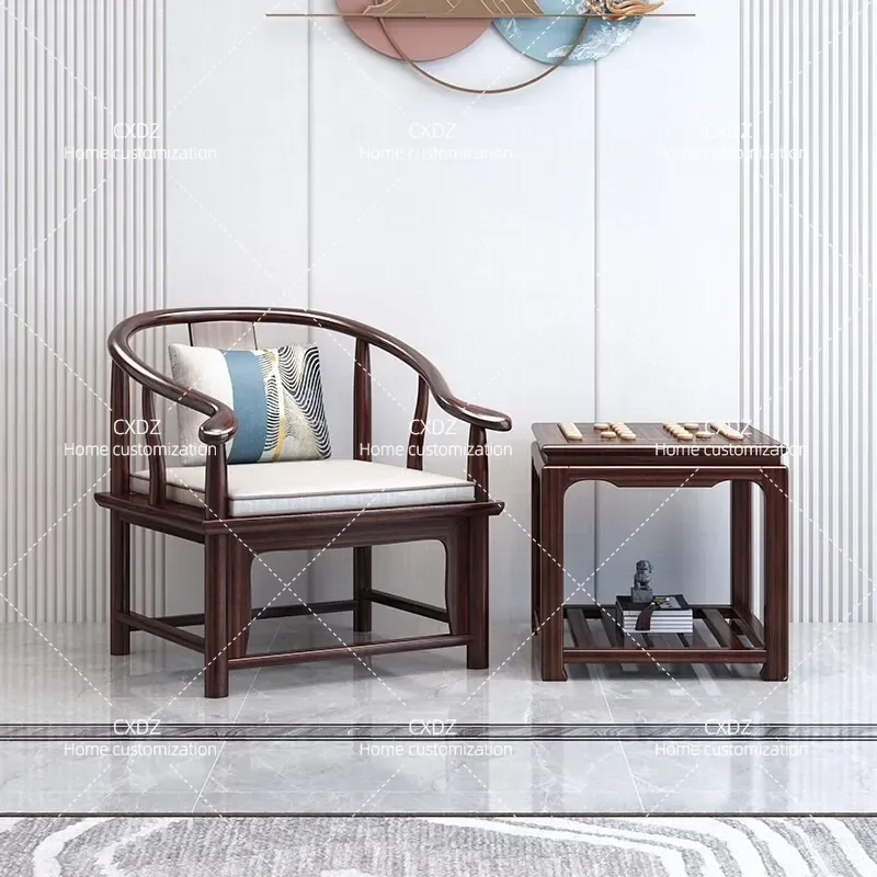 New Chinese Style Solid Wood Armchair 3 Piece Set Light Luxury Modern Taishi Leisure Chair Surrounding Chair for Balcony