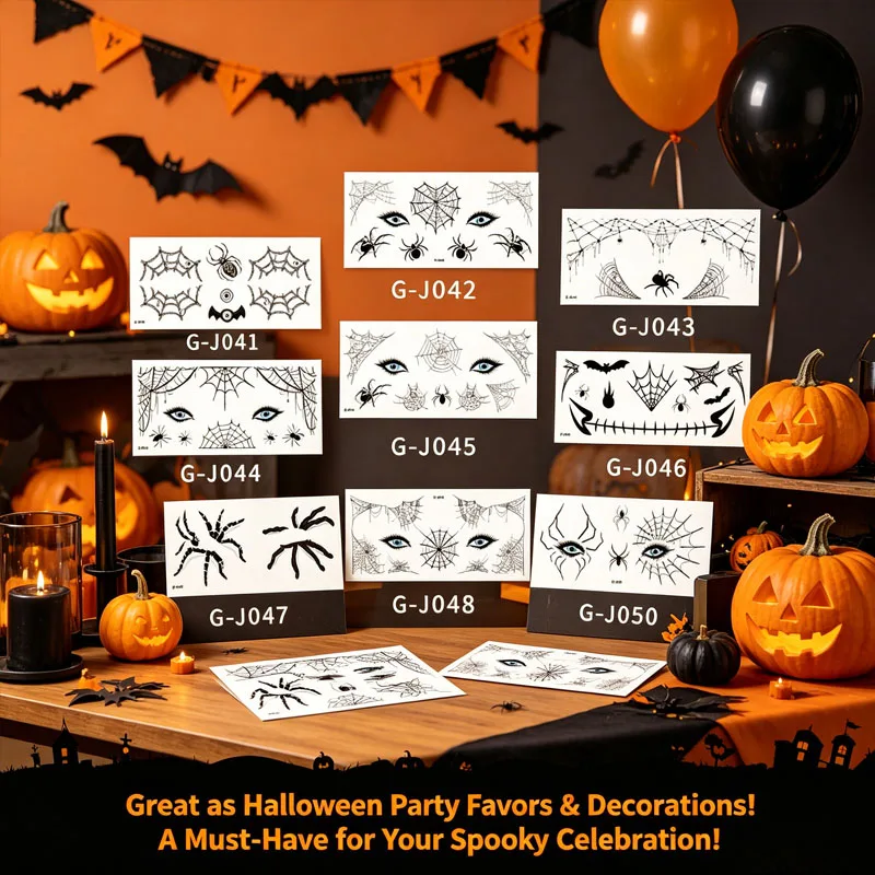 10-40PCS Fake Spider Tattoo Stickers Spider Web Temporary for Women Men Eyebrow Face Makeup Halloween Party Decoration - view 4