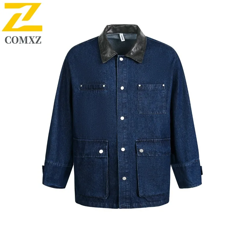 

COMXZ Мужская джинсовая ветровка с мягкой текстурой для работы и поездок на работу, модный стиль, дорожная университетская куртка, повседневное пальто для прогулок, высококачественное пальто