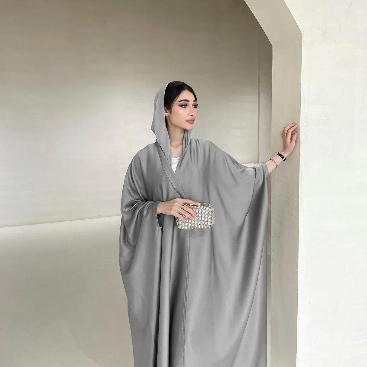 Satin Open Abaya Kimono Muslim Fashion Batwing Abayas for Women Dubai Turkey Party Dress Islamic Modest Outfit Kaftan Hijab Robe